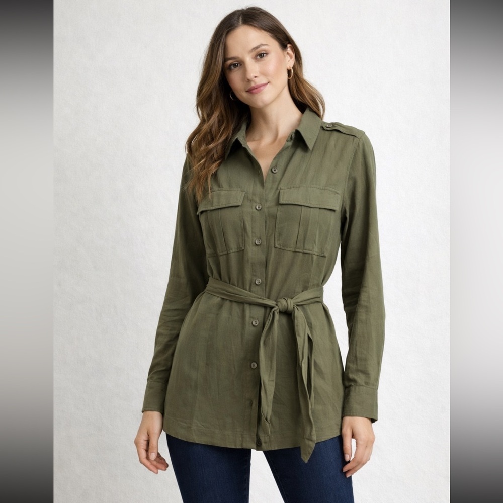 Jessica Simpson‎ Utility Shirt Jacket Belted Long Sleeve Button Front - Size S